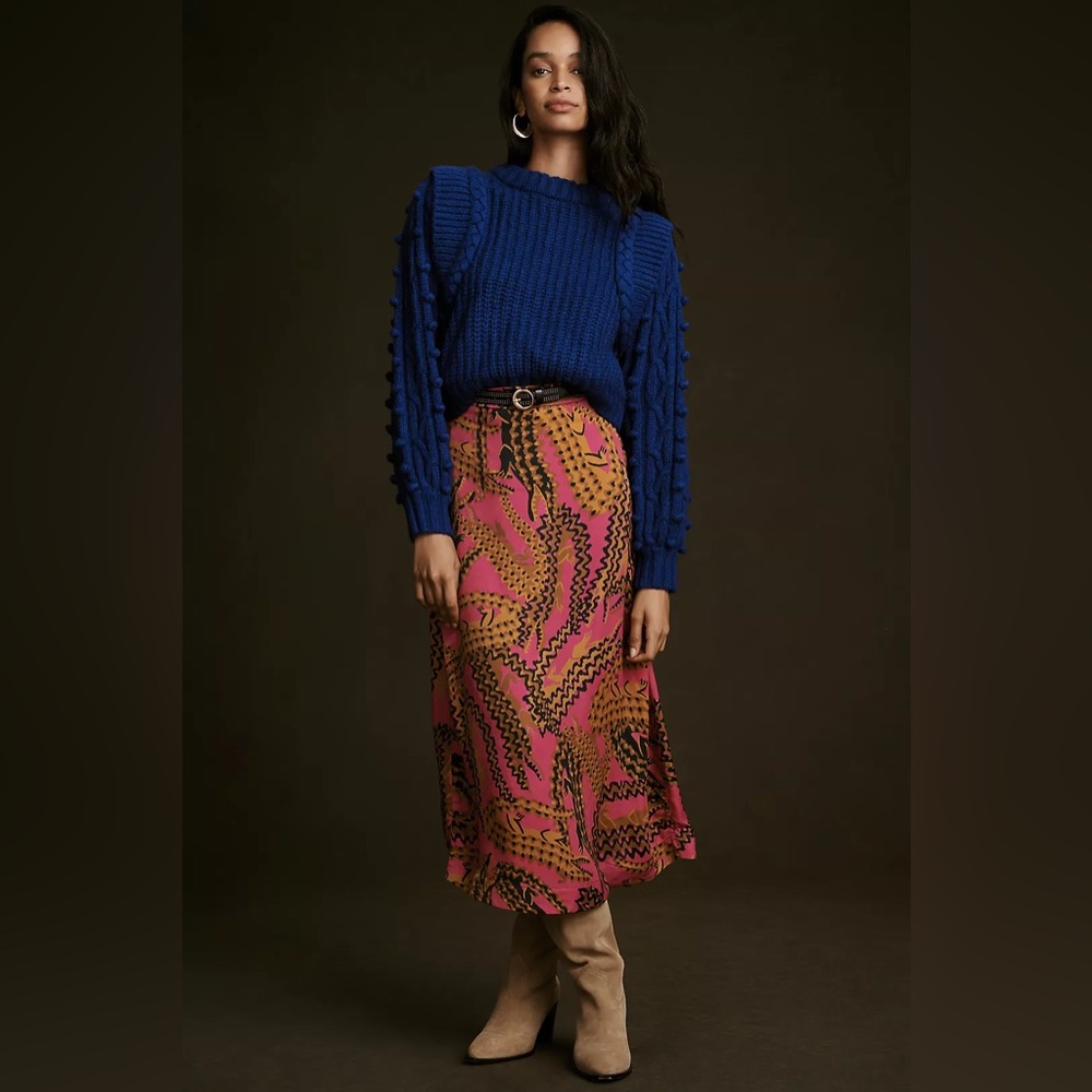 FARM Rio Pink and Mustard Printed Midi Skirt